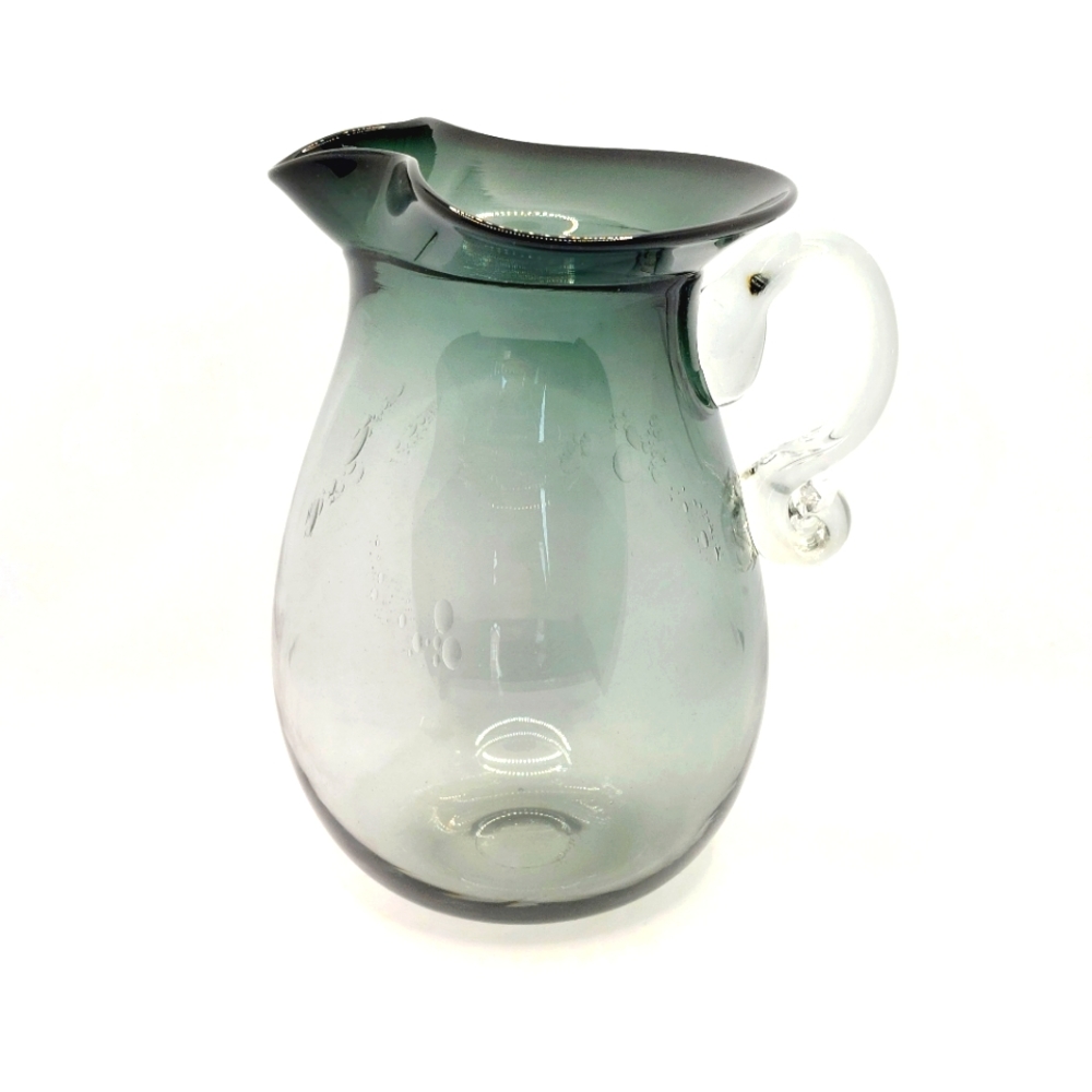 Vintage - Hand Blown Smoke Gray Black Glass Pitcher Signed 7"H inch